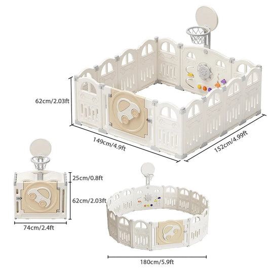 dimensions du parc bébé pliable crème et blanc