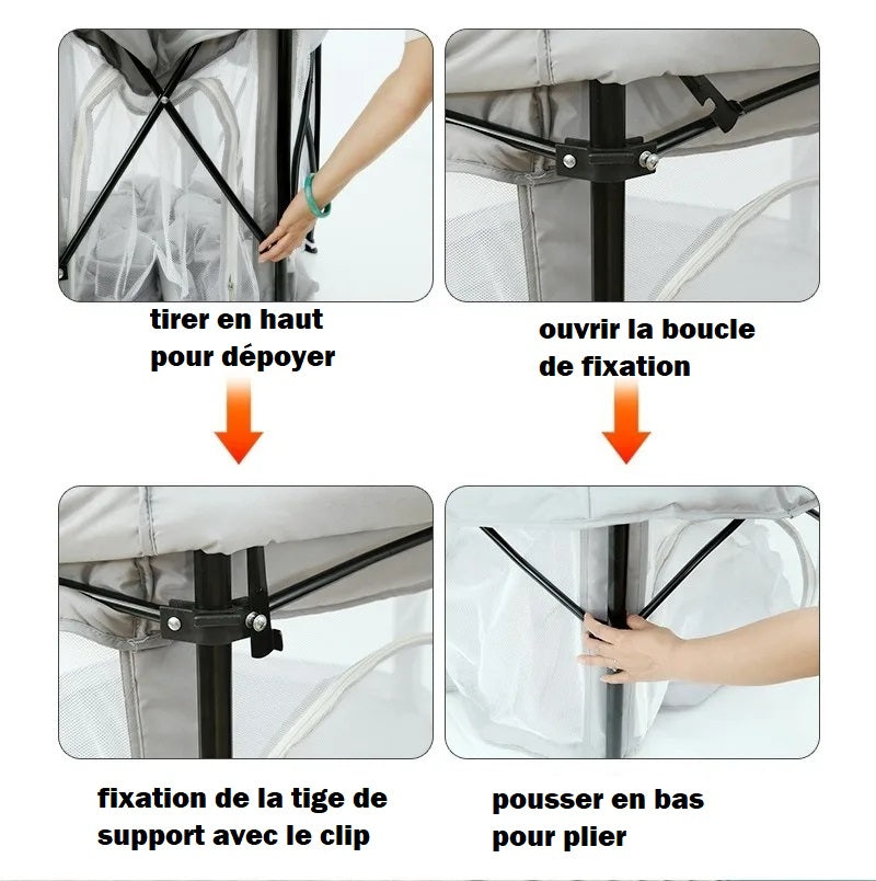 deux étapes de pliage du parc bébé