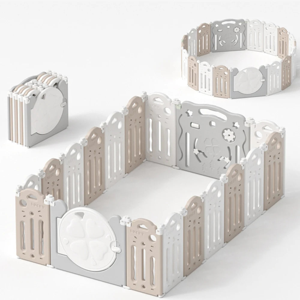 parc bébé pliable gris et blanc