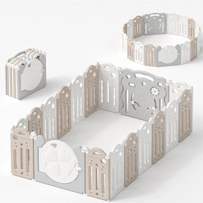 parc bébé pliable gris et blanc