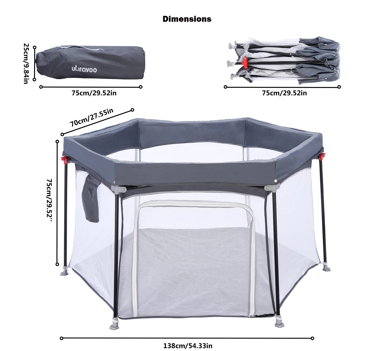 dimensions du parc bébé pliant