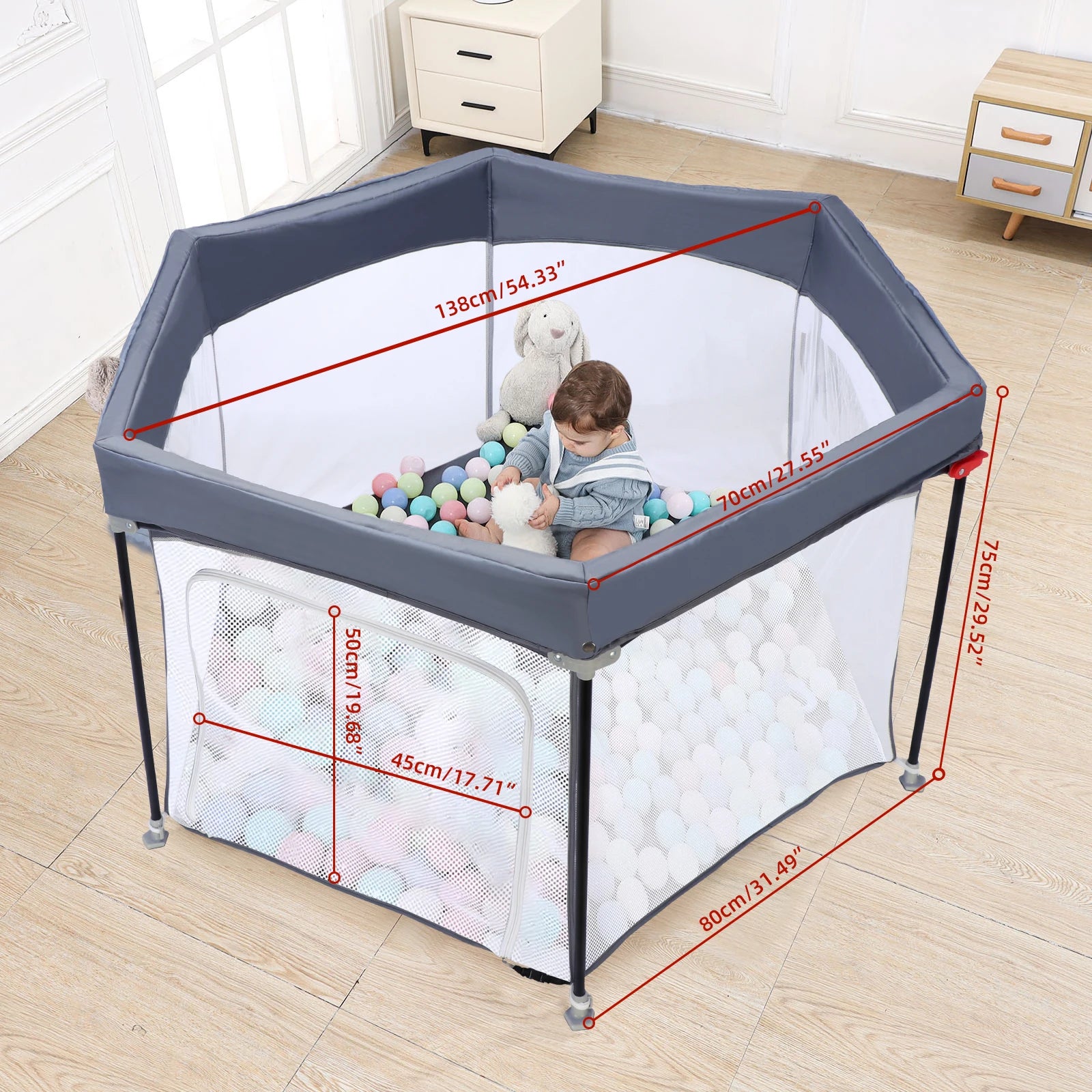 mesures du parc bébé pliant