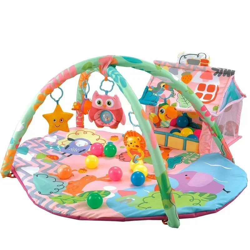 tapis d'éveil rose avec maisonnette